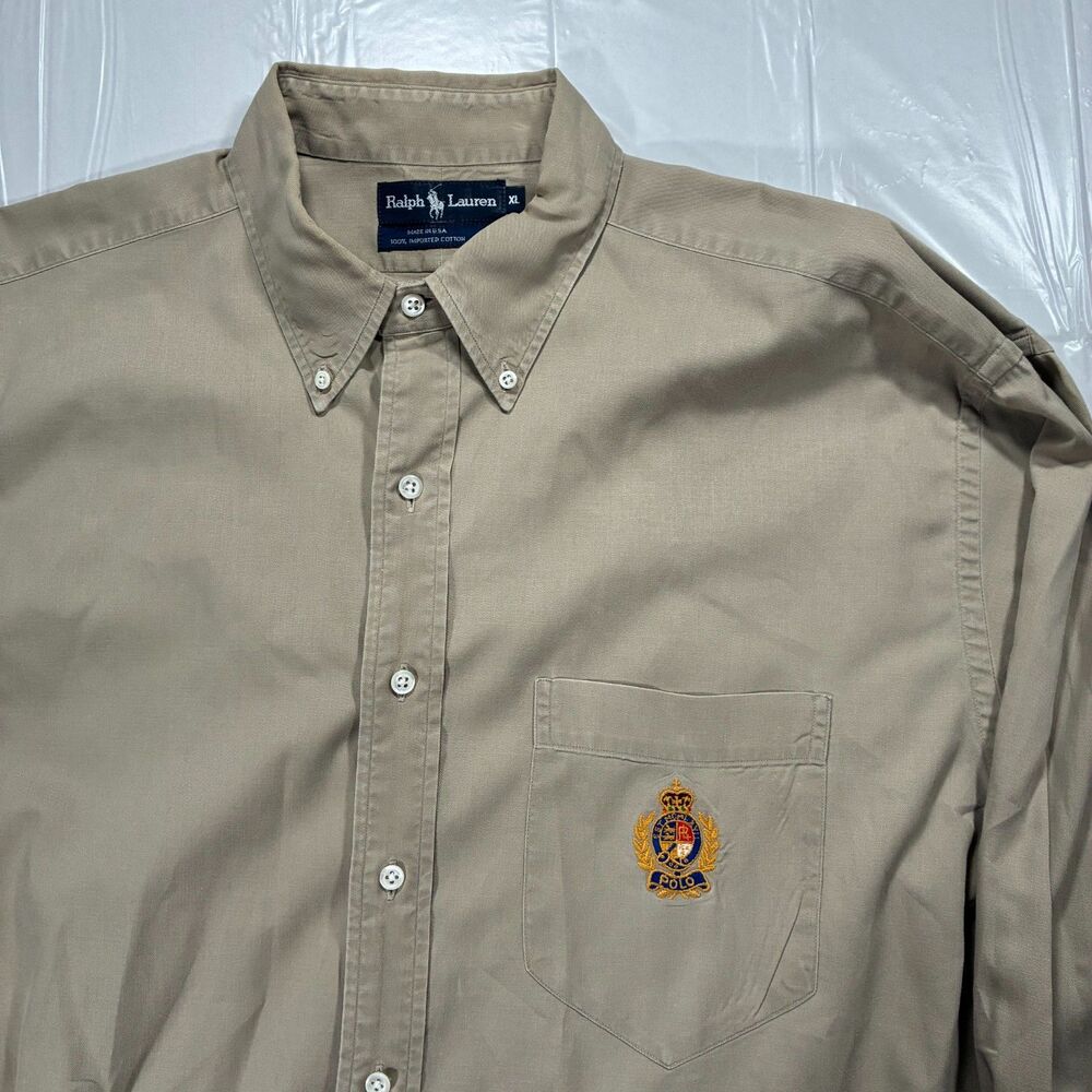 Vintage 90s Polo Ralph Lauren Crest Logo Button Up Shirt Men’s XL RL92 Bear